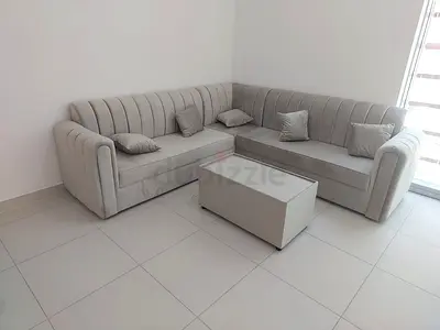 Light Grey Velvet L-shaped Corner Sofa with Coffee Table - Good quality