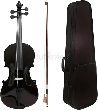 MegArya 4/4 Full-Size Black Glossy Violin, Indian Solid Wood Beginner Violin Outfit with Case, Bow &