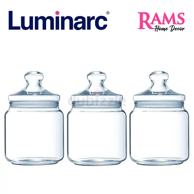 Set of 3 Luminarc Glass Storage Jars with Lids - Clear Kitchen Canisters