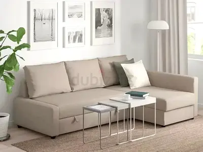 Beige L-shaped Sofa cum bed with Storage - Comfortable Soft IKEA New