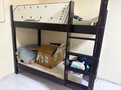 Dark wood bunk bed (double deck) with ladder - good condition
