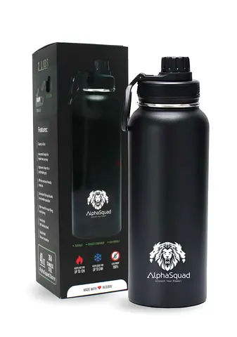 Gym AlphaSquad Insulated Stainless Steel Water Bottle - 1L, Matte Black