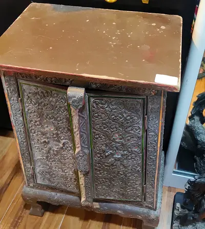 Vintage Carved Wooden Bedside Cabinet-64cm height,42cm length