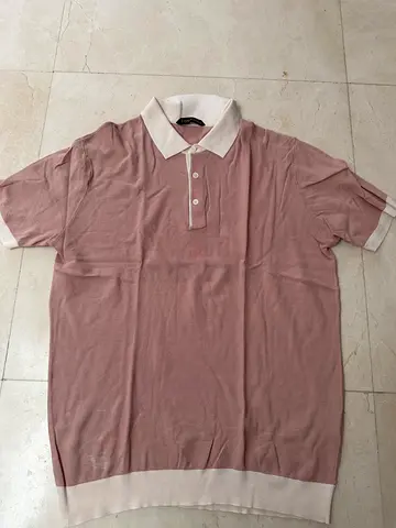 Light pink short-sleeve polo shirt with white collar and hem - size 52, tom ford