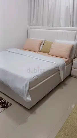 White Fabric Bed Set with medicated mattress and two fabric side tables for Sale. New just 4 months.