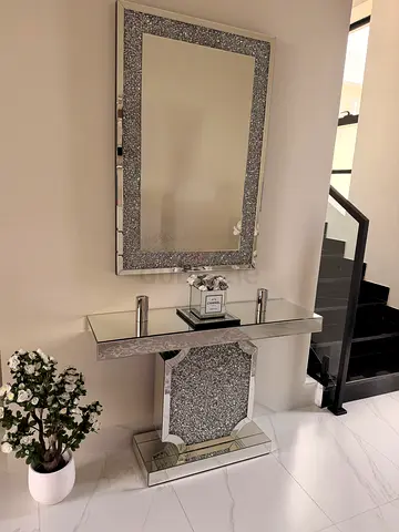 Mirrored  Table with Matching Wall Mirror - Sparkle Inlay