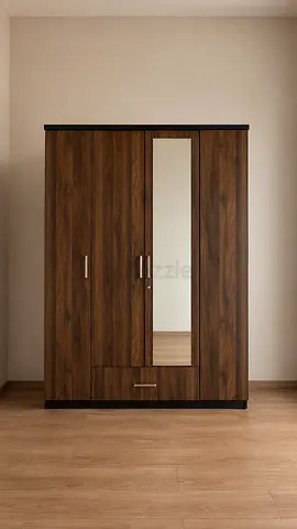 4-Door Wooden Wardrobe with Mirror - Good Condition