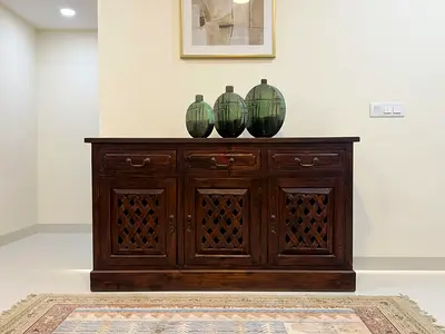 Pottery Barn Solid Wood Sideboard / Console Cabinet - Dark Brown, 3-Drawer 3-Door