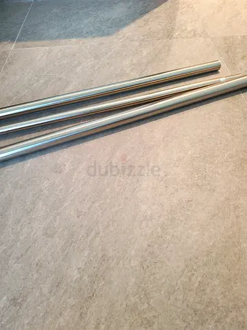 IKEA "Hugad" and "Räcka" curtain rods, silver-colour, 210-385 cm
