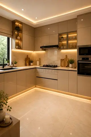 Modern L-shaped Glossy Kitchen Cabinet Set