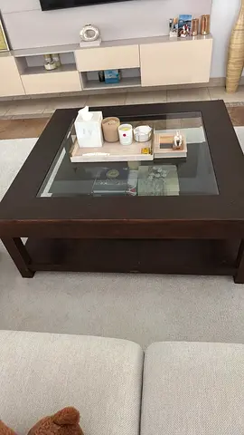 Marina Home Interiors Solid Wood Glass-Top Coffee Table — Dark Brown, Great  Condition