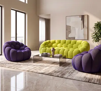 Roche Bobois Bubble Curved 3/4-Seat Sofa Couch by Sacha Lakic in Techno 2D fabric H80 W248 D132 cm