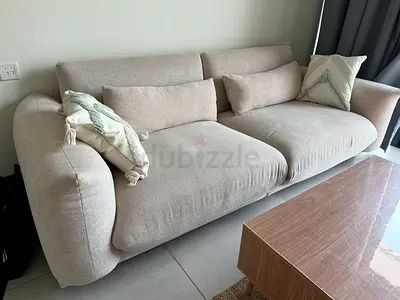 Beige 3-Seater Fabric Sofa — Comfortable Low-Profile Modern Design