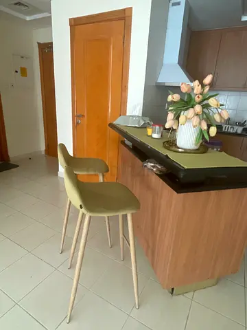 Set of 2 modern green upholstered dining chairs with wooden legs
