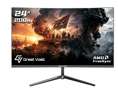 Great Voell 24 Inch 200Hz Gaming Monitor Full HD 1ms Slightly Curved AMD FreeSync