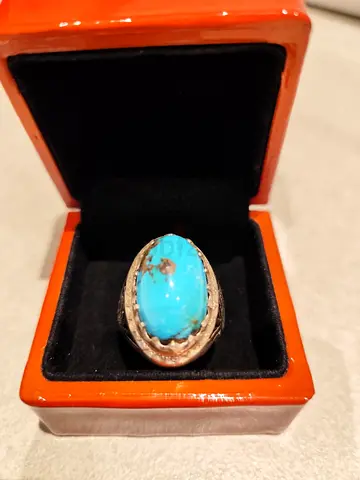 Sterling Silver Ring with Large neyshabur Turquoise Stone - Vintage Style