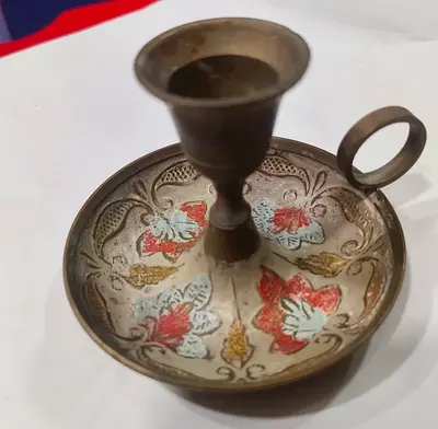 Antique brass candle holder 7cm height