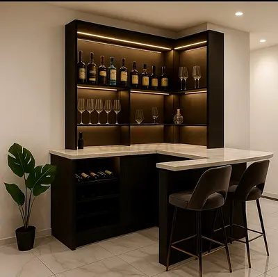 Modern Corner Home Bar Unit with Integrated Lighting