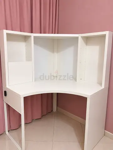 White Corner Computer Desk with Shelves - Good Condition
