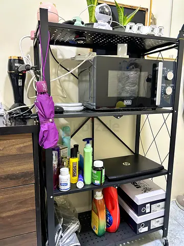 Metal Kitchen Storage Rack / Utility Shelf with 4 Tiers - Black Foldable