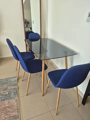 Glass Top Dining Table with 4 Fabric Chairs -