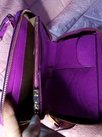 Ralph Lauren Purple structured crossbody bag with multiple card slots and zip compartment