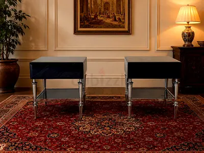 Italian Modern Black Glass and Chrome Side Tables - Pair