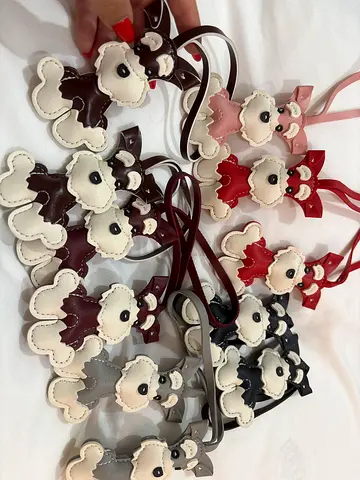 Cute Leather Dog Bag Charms / Keychains - Multiple Colors