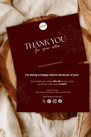 Set of Stylish Thank You Cards - Burgundy Small Bundle
