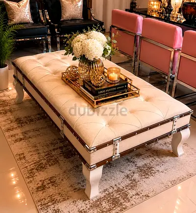 Vintage Tufted Coffee Table and Bench