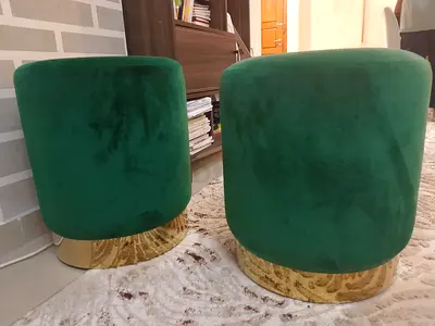 5 pcs of Modern Minimalist Round Velvet Top Iron Plywood Base Vanity Stool For Bedroom