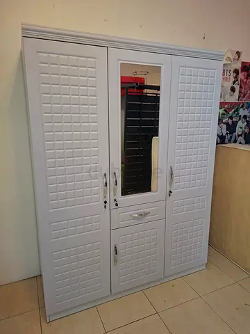 White 3-Door Wardrobe with Mirror - Good Condition