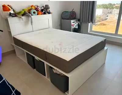 White Storage Bed Frame with Headboard and Mattress