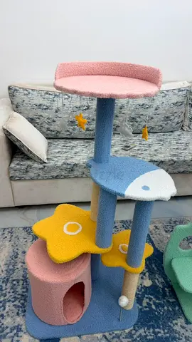 Multi-level Pastel Cat Scratching Post with Perch and Hideaway