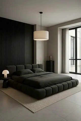 Black velvet sleek line design super king bed