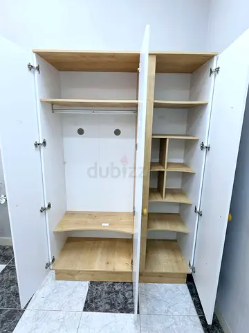 White & Oak 3-Door Wardrobe with Shelves and Hanging Space