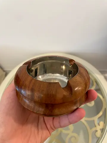 Wooden and Stainless Steel Tabletop Ashtray