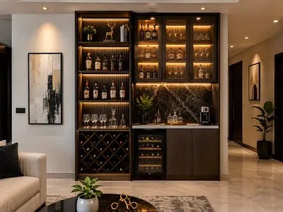 Built-in Home Bar Cabinet with Wine Rack and Glass Display
