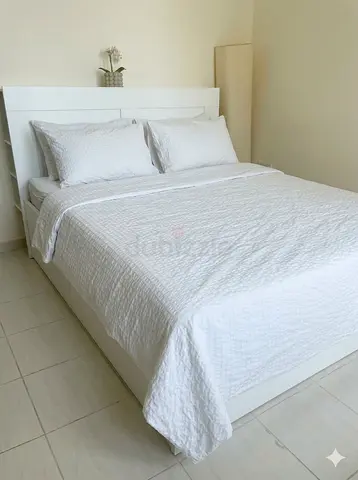 White Wooden Double Bed Frame with Headboard - Good Condition
