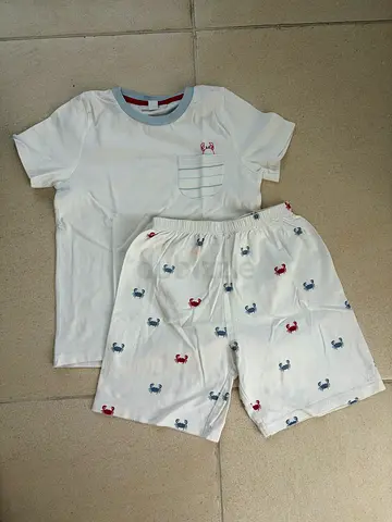 The Little White Company Boys Pyjamas Blue and Red Crab Design