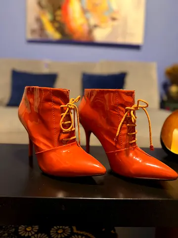 Stunning Orange Patent Leather Lace-Up Ankle Boots (Stiletto Heel)