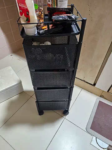 Black 5-Tier Metal Mesh Storage Rack - Slim Kitchen/Utility Trolley