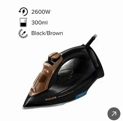 Philips 2600W Steam Iron - 300ml Water Tank, Black/Brown