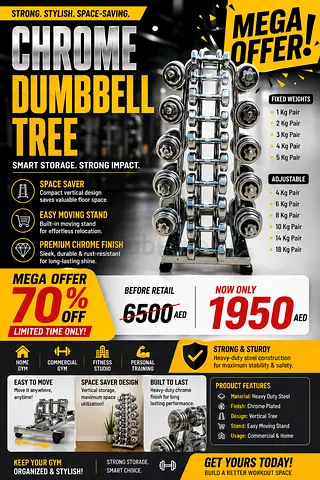 Chrome Dumbbell Tree Set with Fixed & Adjustable Pairs - 1950 AED