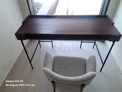 Wooden Writing Desk with Raised Edges and Metal Legs — Good Condition