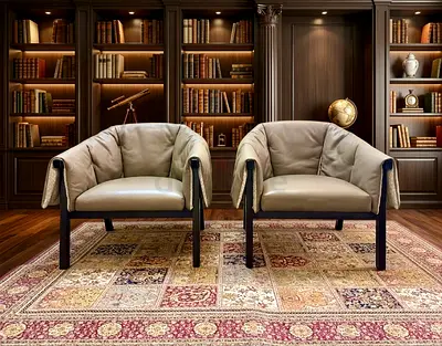 Ligne Roset Pair of vleather lounge chairs in excellent condition