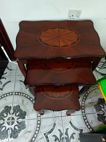 Classic Wooden Nesting Tables with Intricate Inlay Design