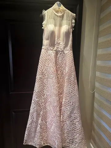 Light pink embellished evening gown / long formal dress