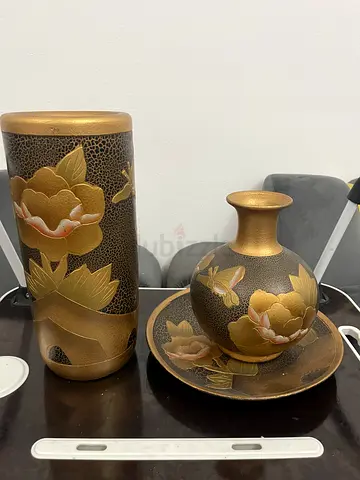 Hand-painted Japanese-style Cloisonné Vase and Container Set