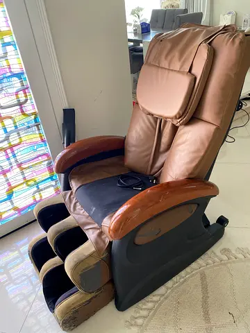 Used beige electric massage recliner chair with wooden armrests
